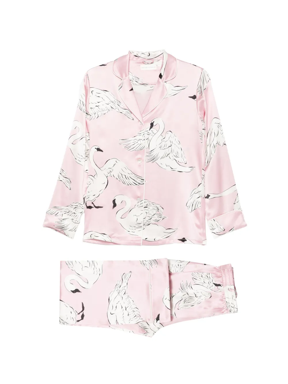 Olivia von Halle Lila Selene swan-print pajamas - Rosa