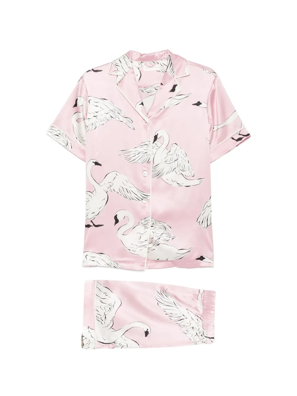 Olivia von Halle Ingo Selene swan-print pajamas - Rosa