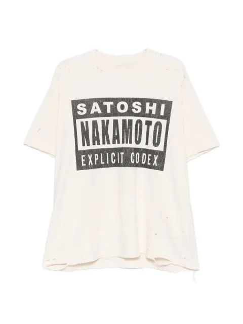 SATOSHI NAKAMOTO logo-print distressed T-shirt