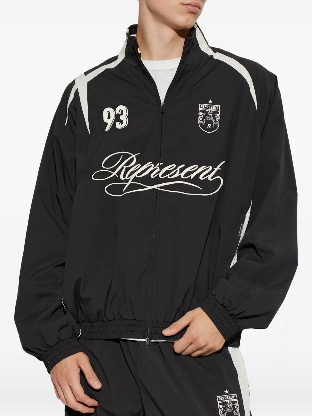 Represent logo-embroidered Panelled Jacket | Black | FARFETCH AO