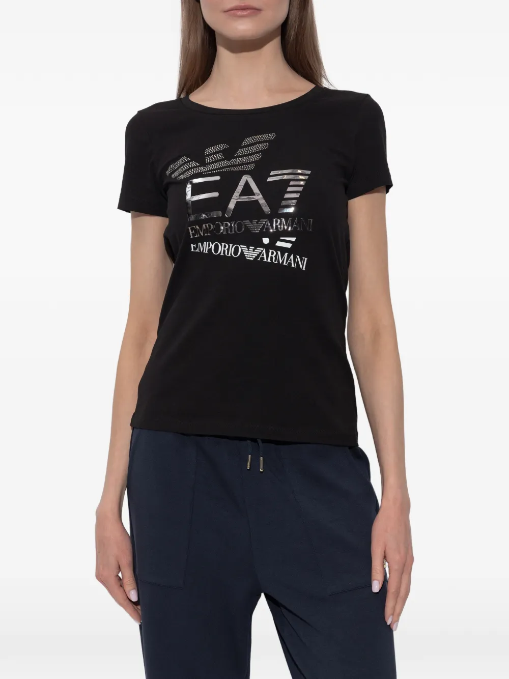 Ea7 Emporio Armani T-shirt verfraaid met stras Zwart