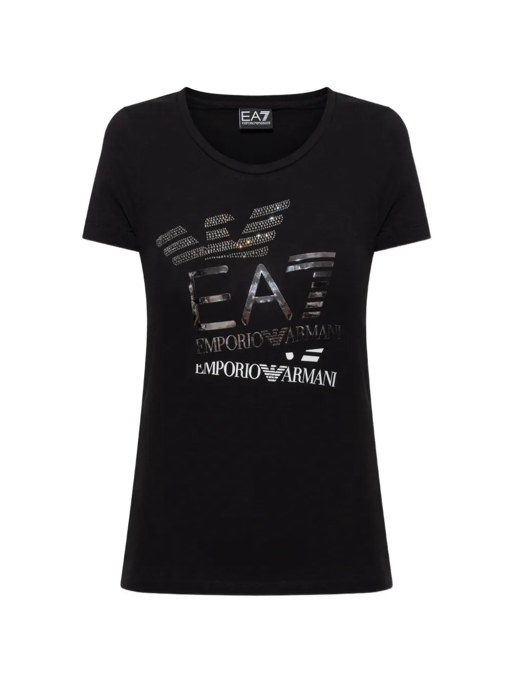 Ea7 Emporio Armani T-shirt con logo e strass - Nero
