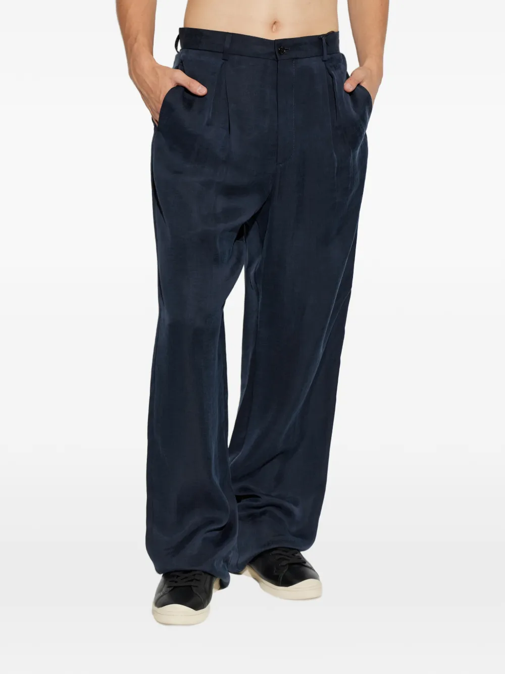 Giorgio Armani Plooibroek met wijde pijpen Blauw