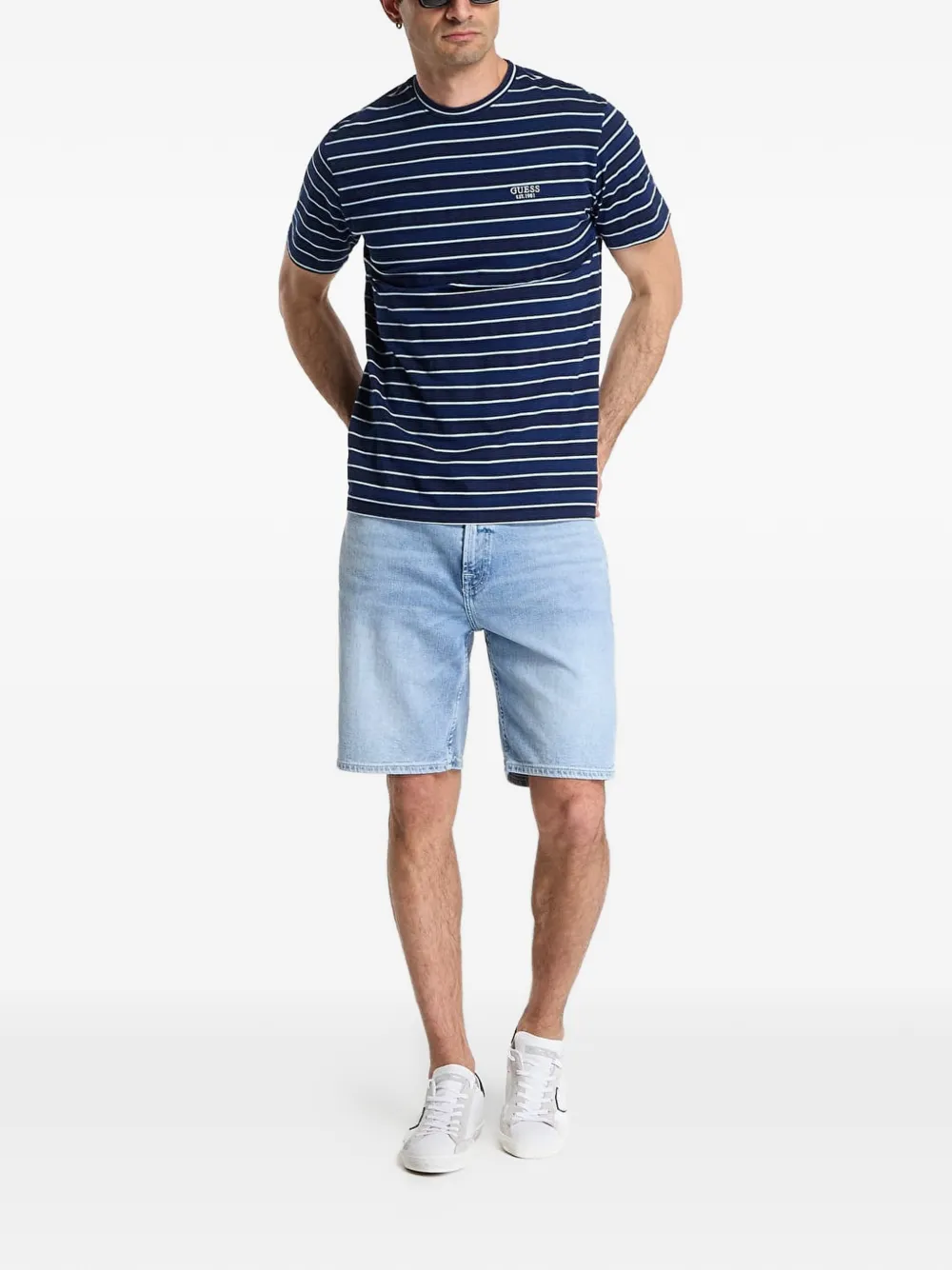 GUESS USA Koszulka w paski gestreept logoprinten T-shirt Blauw