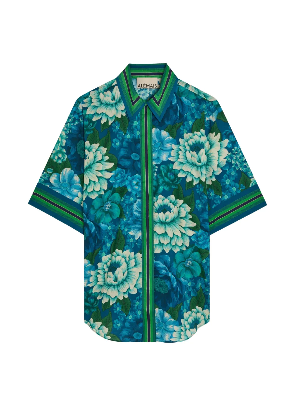 ALEMAIS Margo floral-print striped-trim shirt - Blau