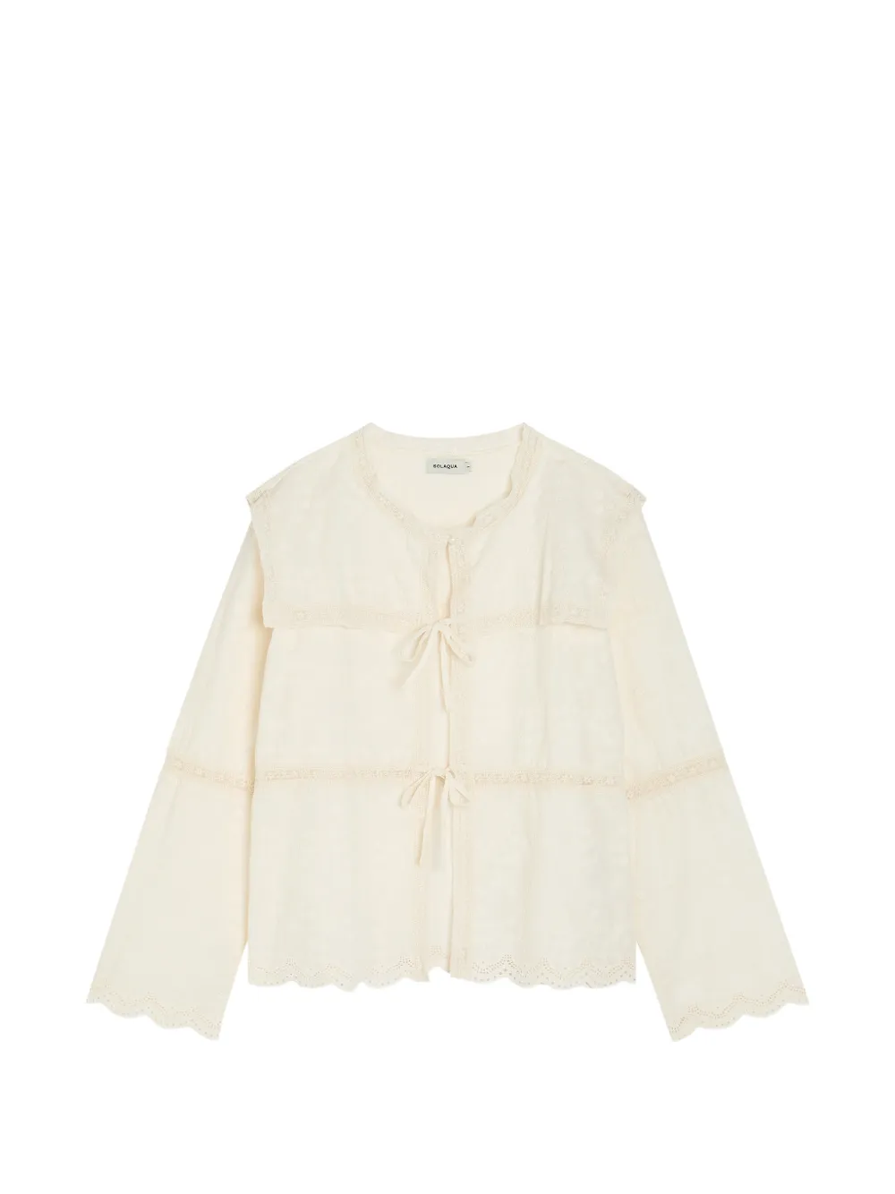 SOLAQUA Iris floral-embroidered tie-fastening blouse - Toni neutri