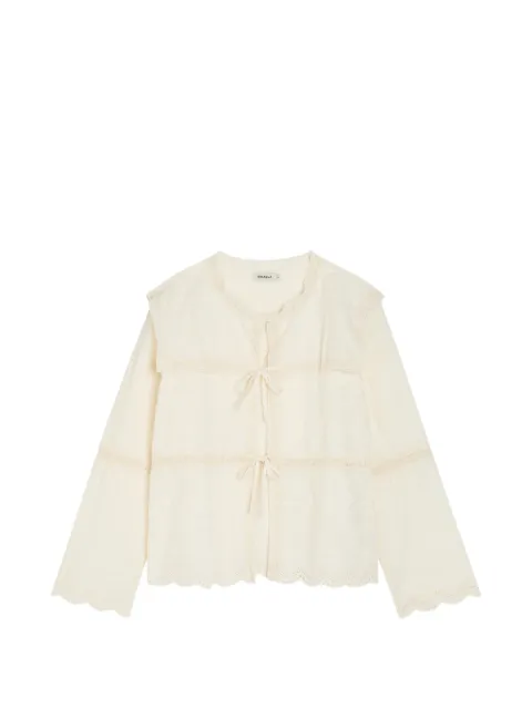 SOLAQUA Iris floral-embroidered tie-fastening blouse