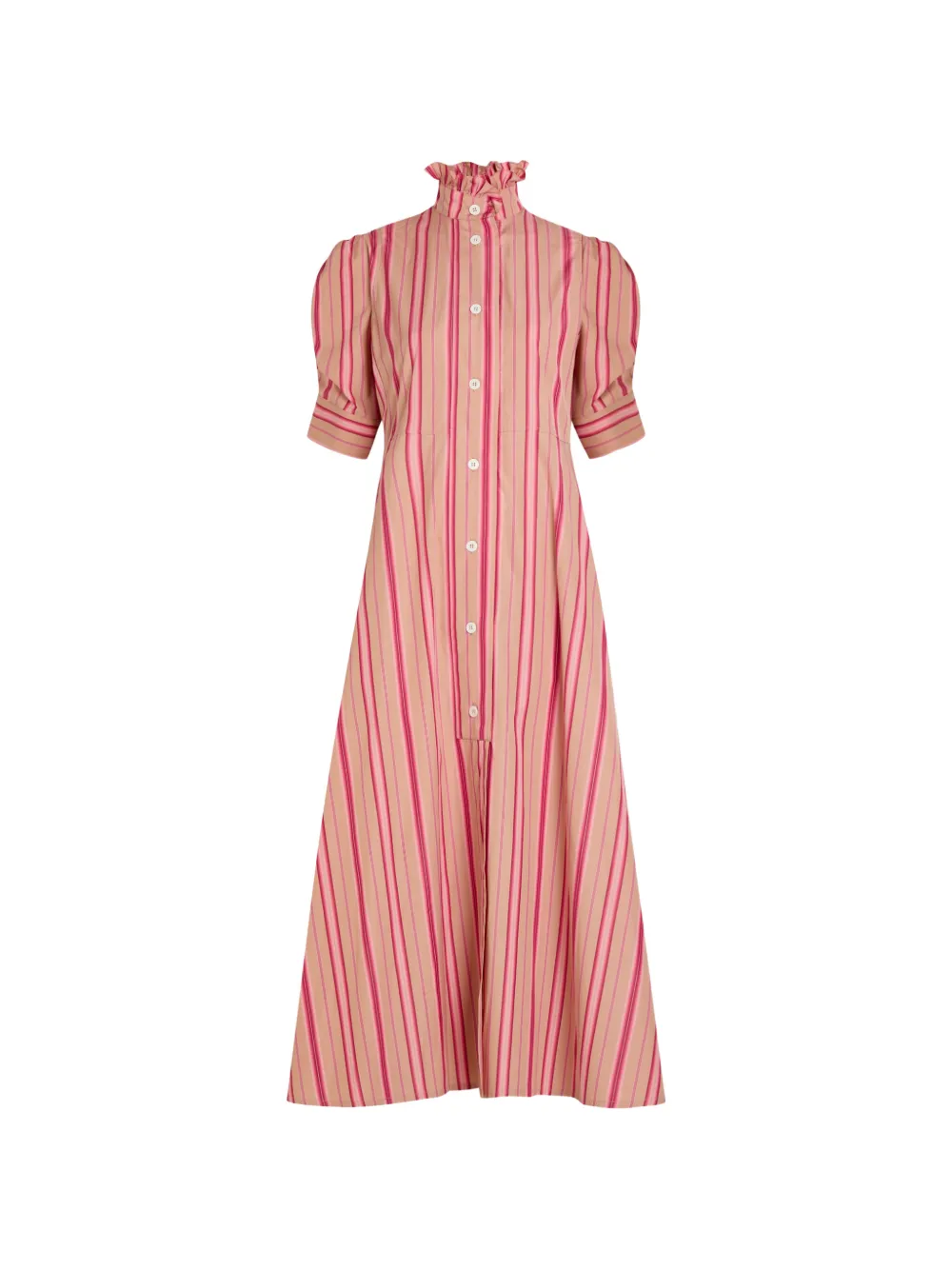 Thierry Colson Venetia striped ruffled-collar midi dress - Toni neutri