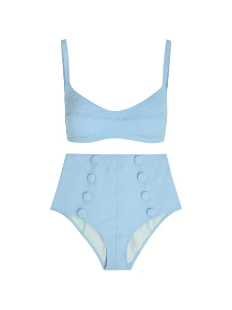 Lisa Marie Fernandez button-embellished seersucker bikini