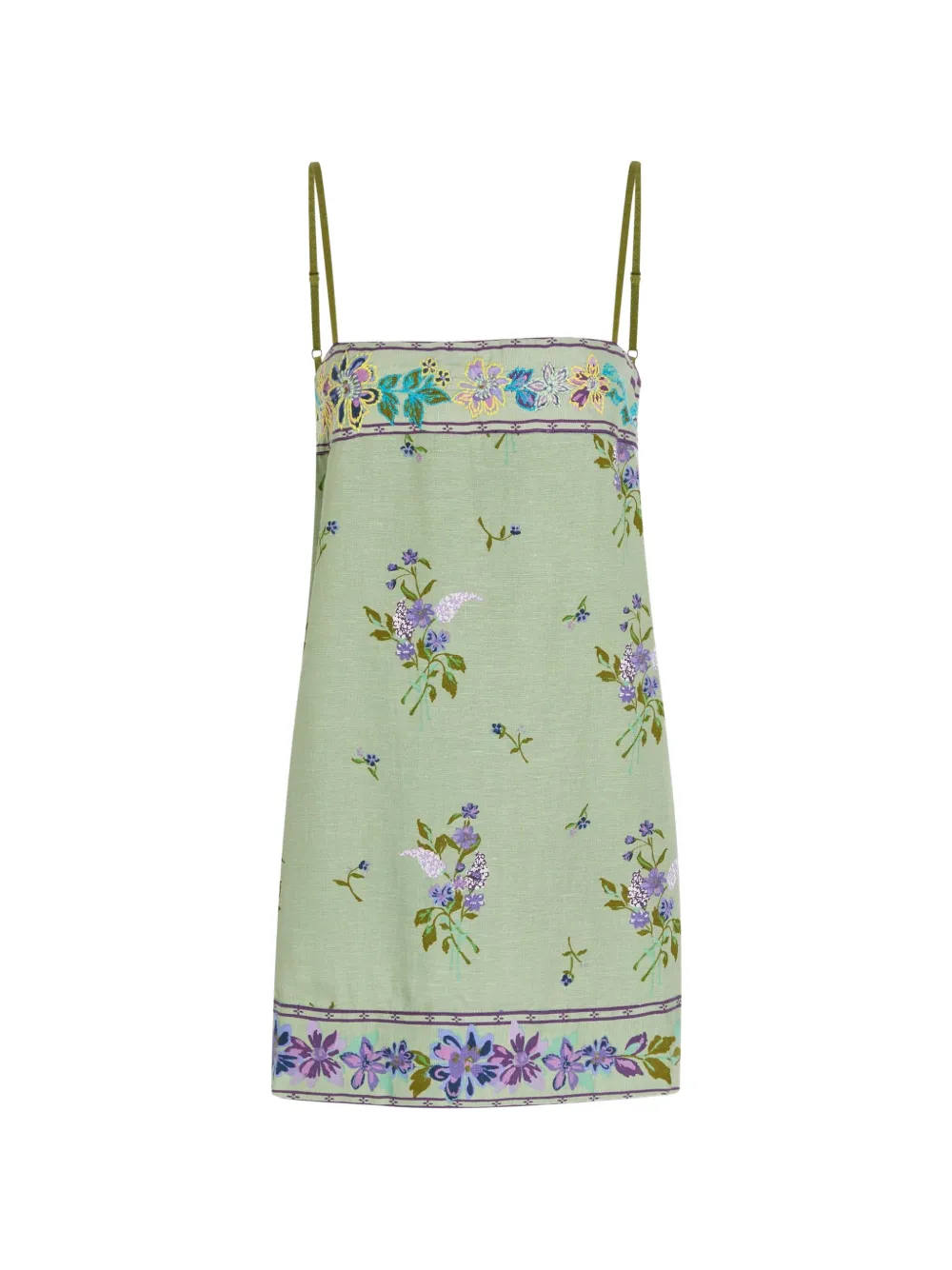 Free People floral-embroidered slip mini dress - Green