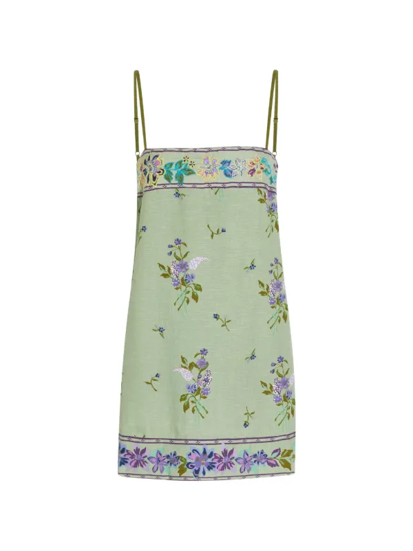free people green embroidered dress Free People floral-embroidered Slip Mini Dress | Green