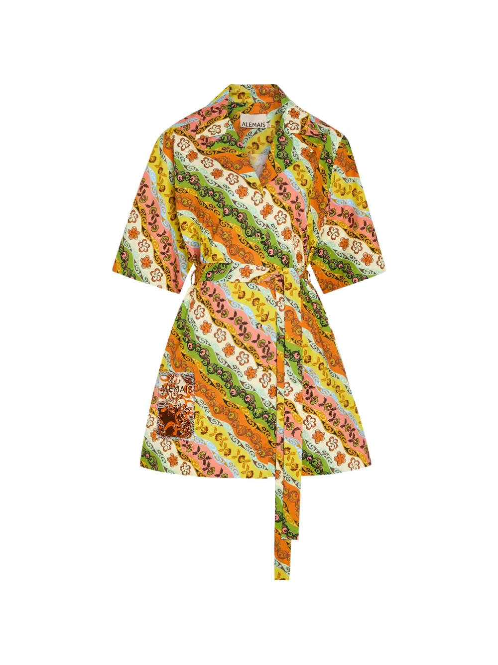 ALEMAIS Janine graphic-print belted mini dress - Orange