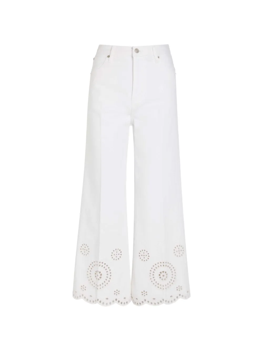 FRAME Eyelet broderie-anglaise flare trousers - Weiß