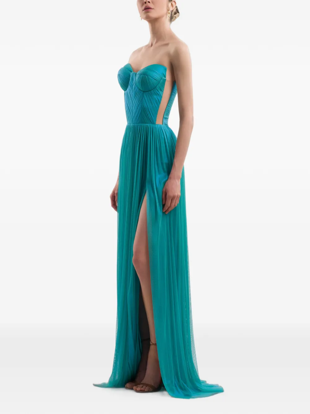 IMROSKA Strapless geplooide jurk Groen