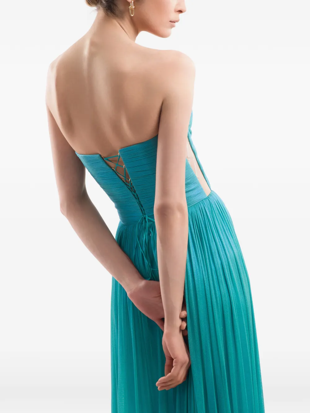 IMROSKA Strapless geplooide jurk Groen