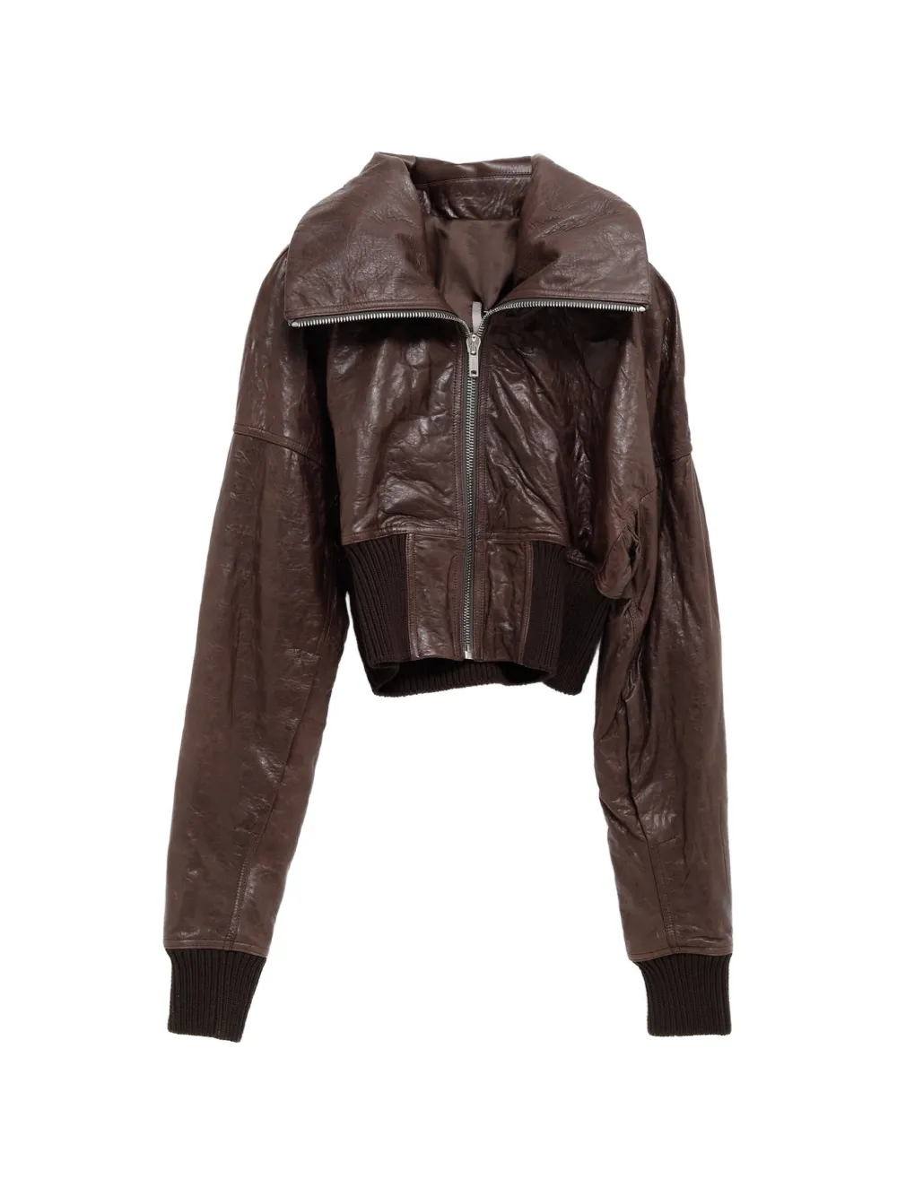 Rick Owens cropped leather jacket - Brown