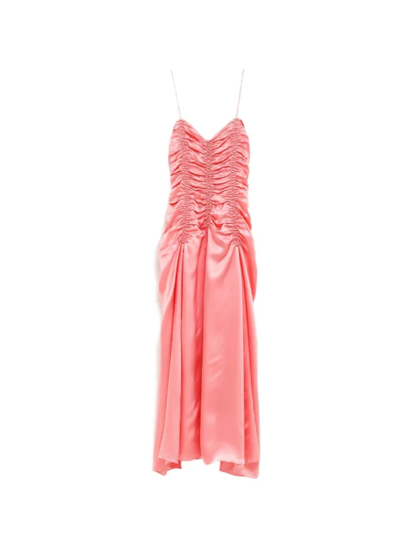 khaite ruched dress Khaite, Raina ruched silk satin midi dress, Women, Pink, XS, Dresses