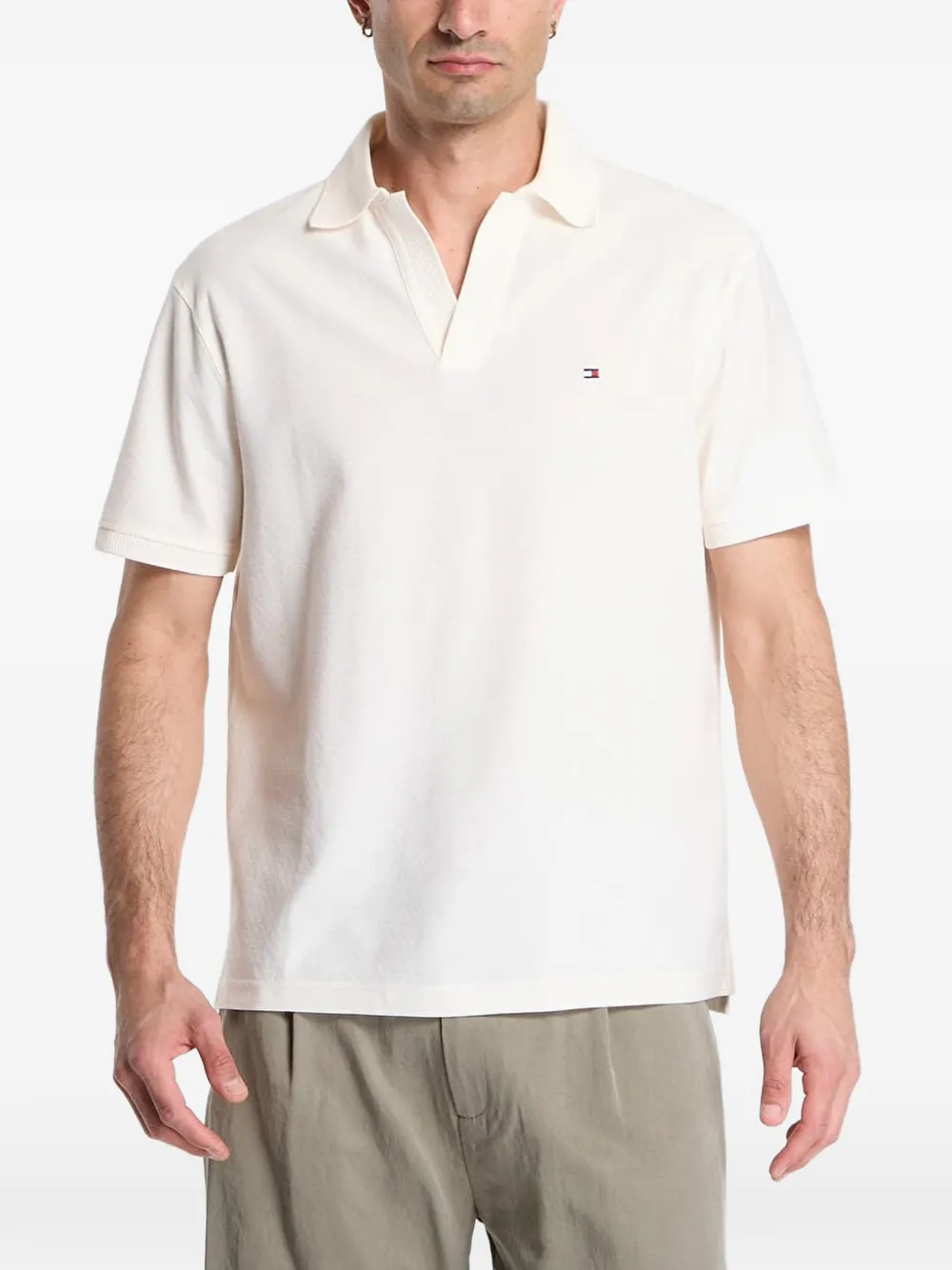 Tommy Hilfiger Crepe logo-embroidered polo shirt - Nude
