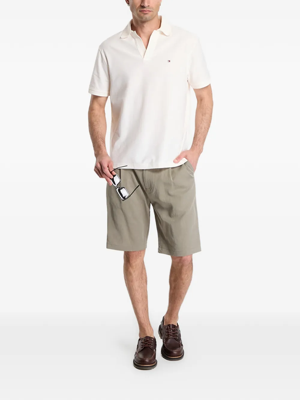 Tommy Hilfiger Crêpe poloshirt met geborduurd logo Beige