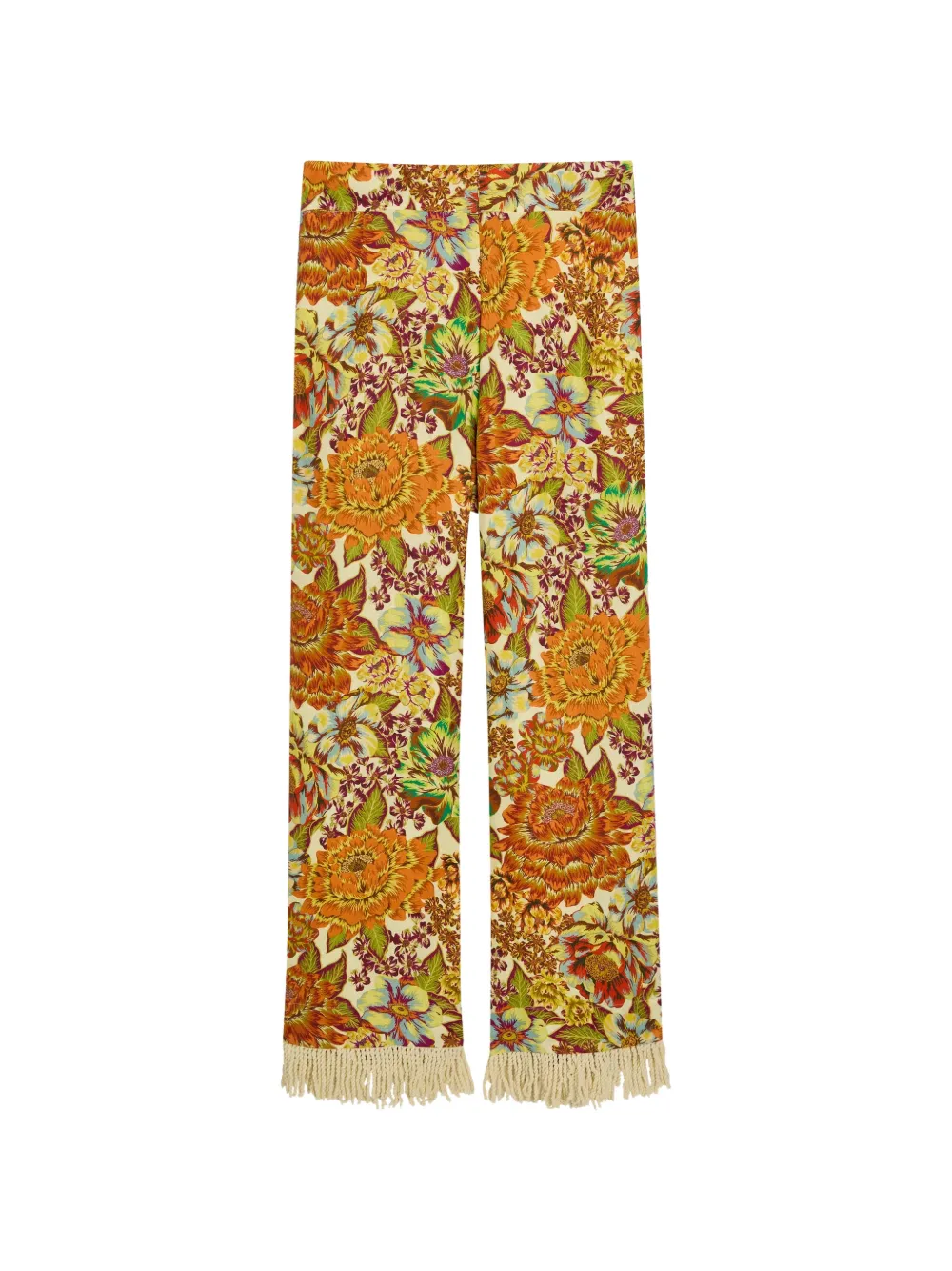 ALEMAIS Lana floral-print fringe-trimmed trousers - Toni neutri