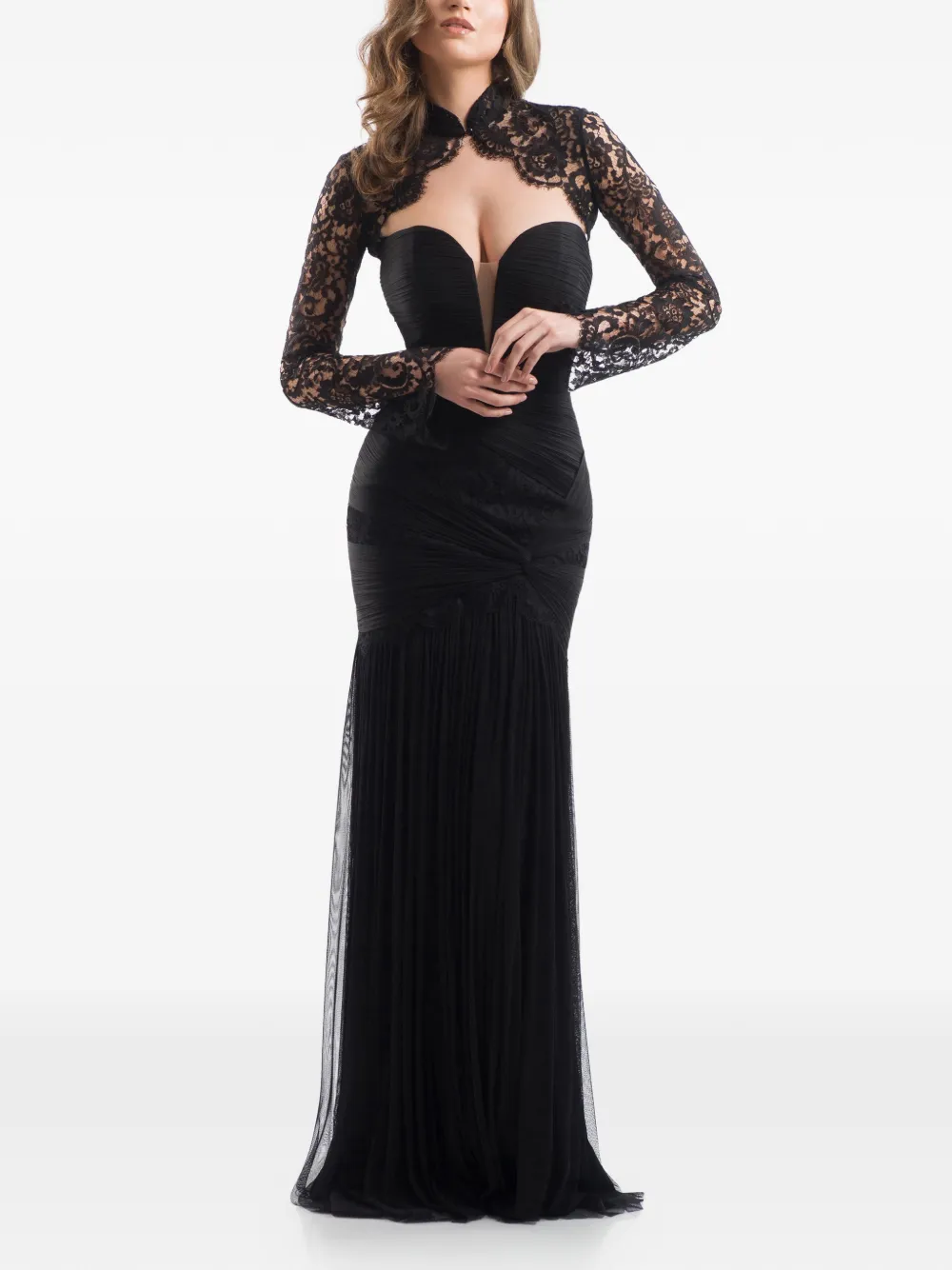 IMROSKA lace-panelled ruched maxi dress - Black