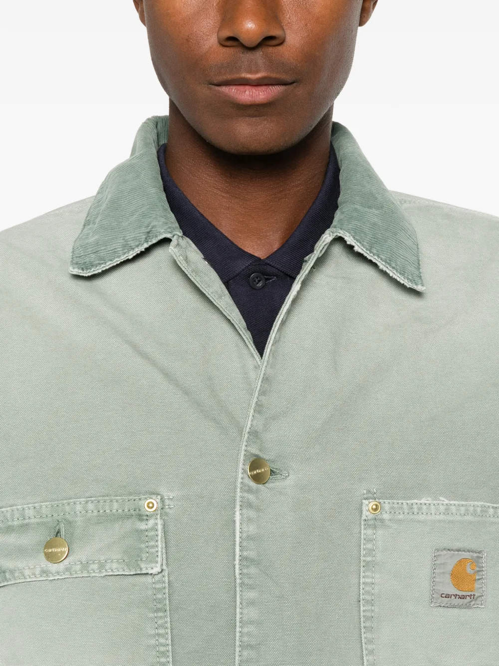 Carhartt WIP Jack met logopatch en ribfluwelen kraag Groen