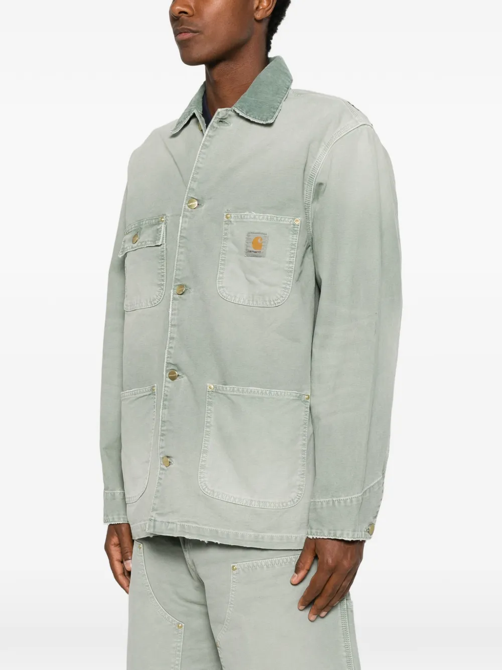 Carhartt WIP Jack met logopatch en ribfluwelen kraag Groen