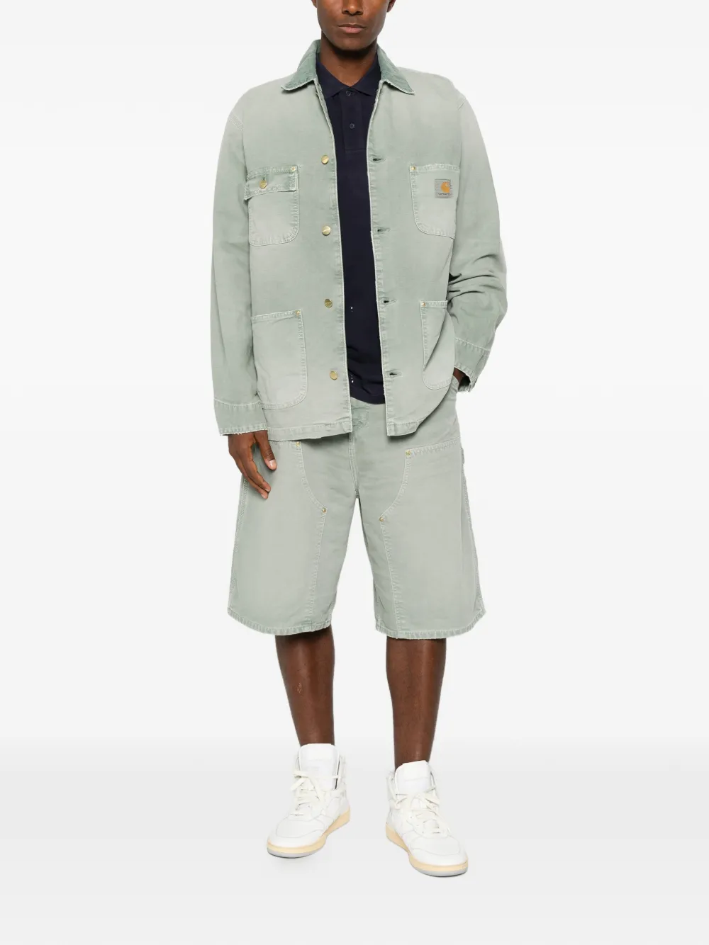 Carhartt WIP Jack met logopatch en ribfluwelen kraag Groen