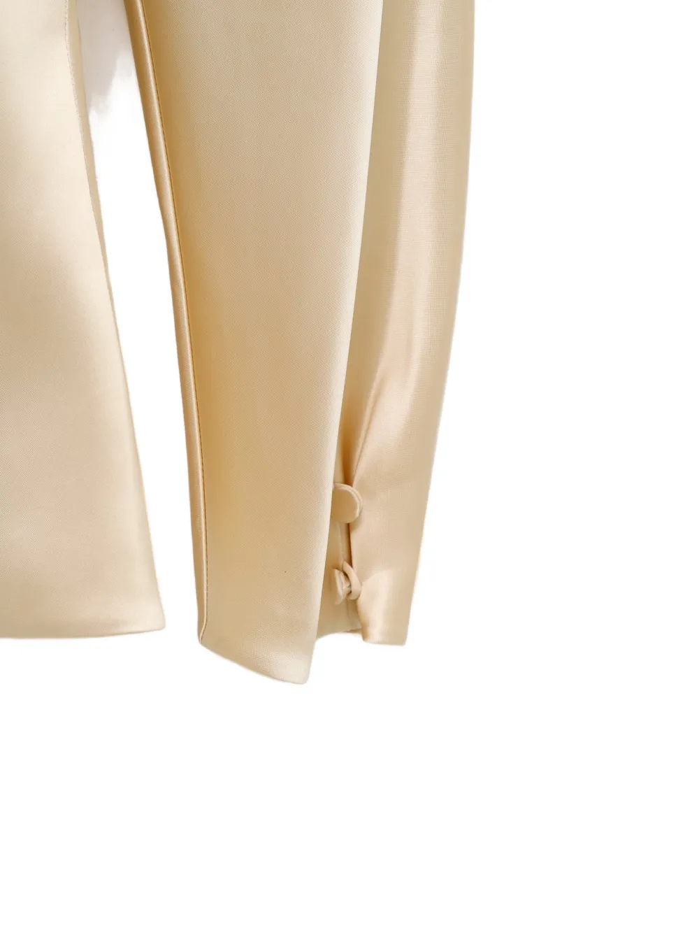 KHAITE Harlow asymmetric-hem satin blouse Beige
