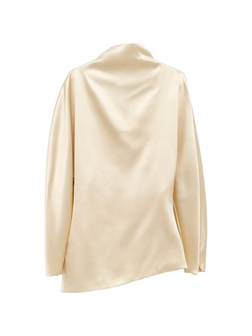 KHAITE Harlow asymmetric-hem satin blouse Beige