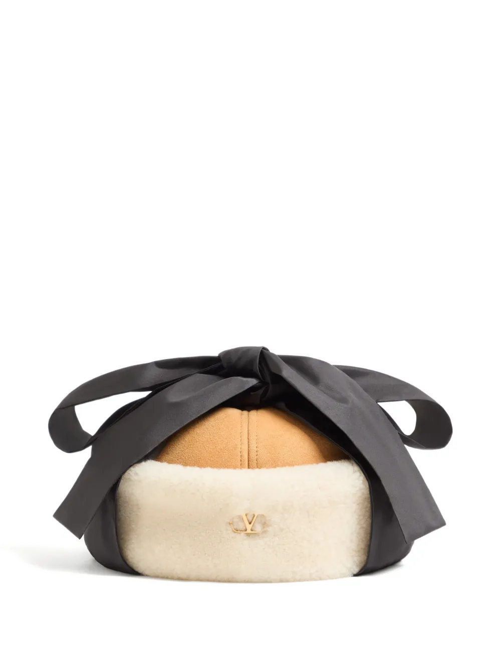 Valentino Garavani Vlogo Signature Shearling Cap In Neutral