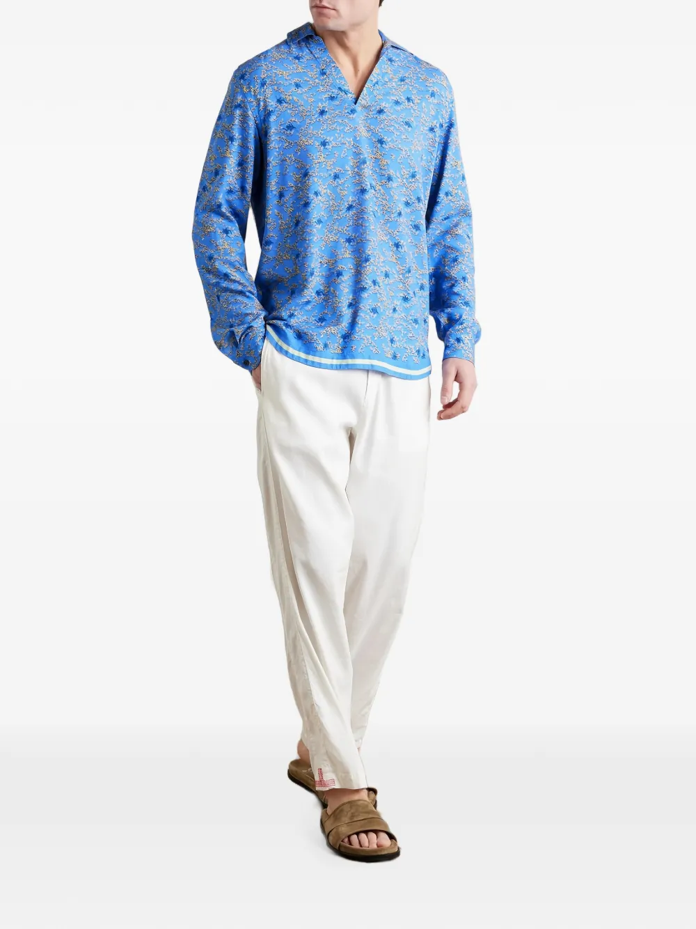Orlebar Brown T-shirt met polokraag en V-hals Blauw