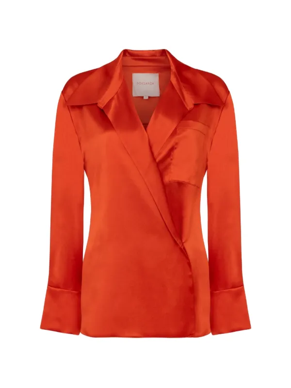 Roksanda Jana Wrap-style Satin-finish Blouse in Orange