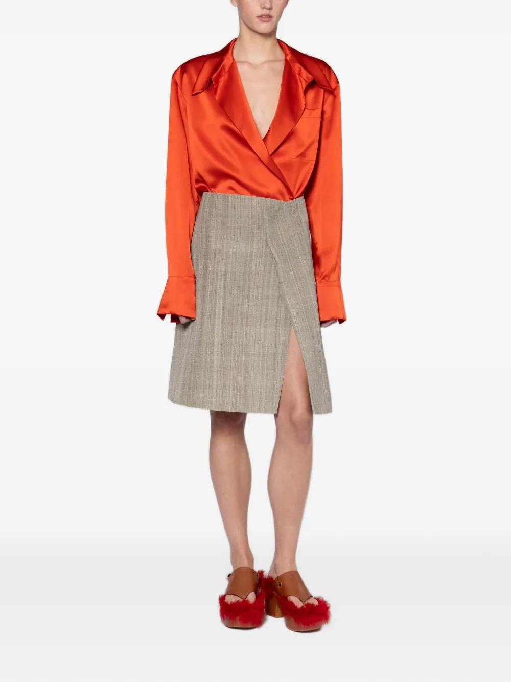 Roksanda Jana Wrap-style Satin-finish Blouse in Orange, view 2