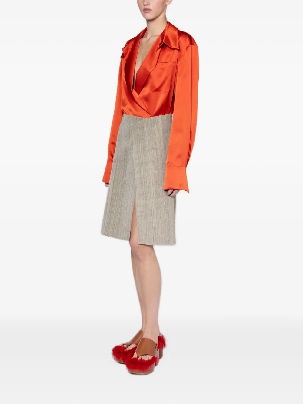Roksanda Jana Wrap-style Satin-finish Blouse in Orange, view 3