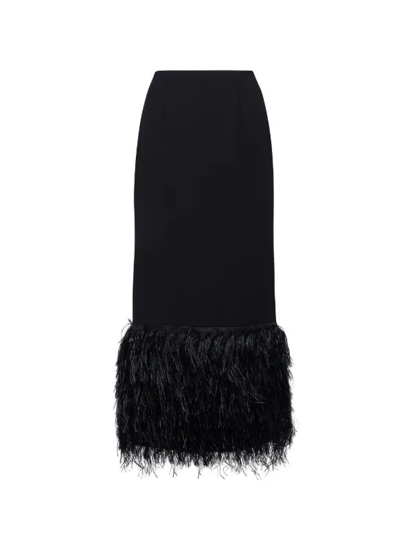 Roksanda Zari Midi Feather-trim Skirt in Black