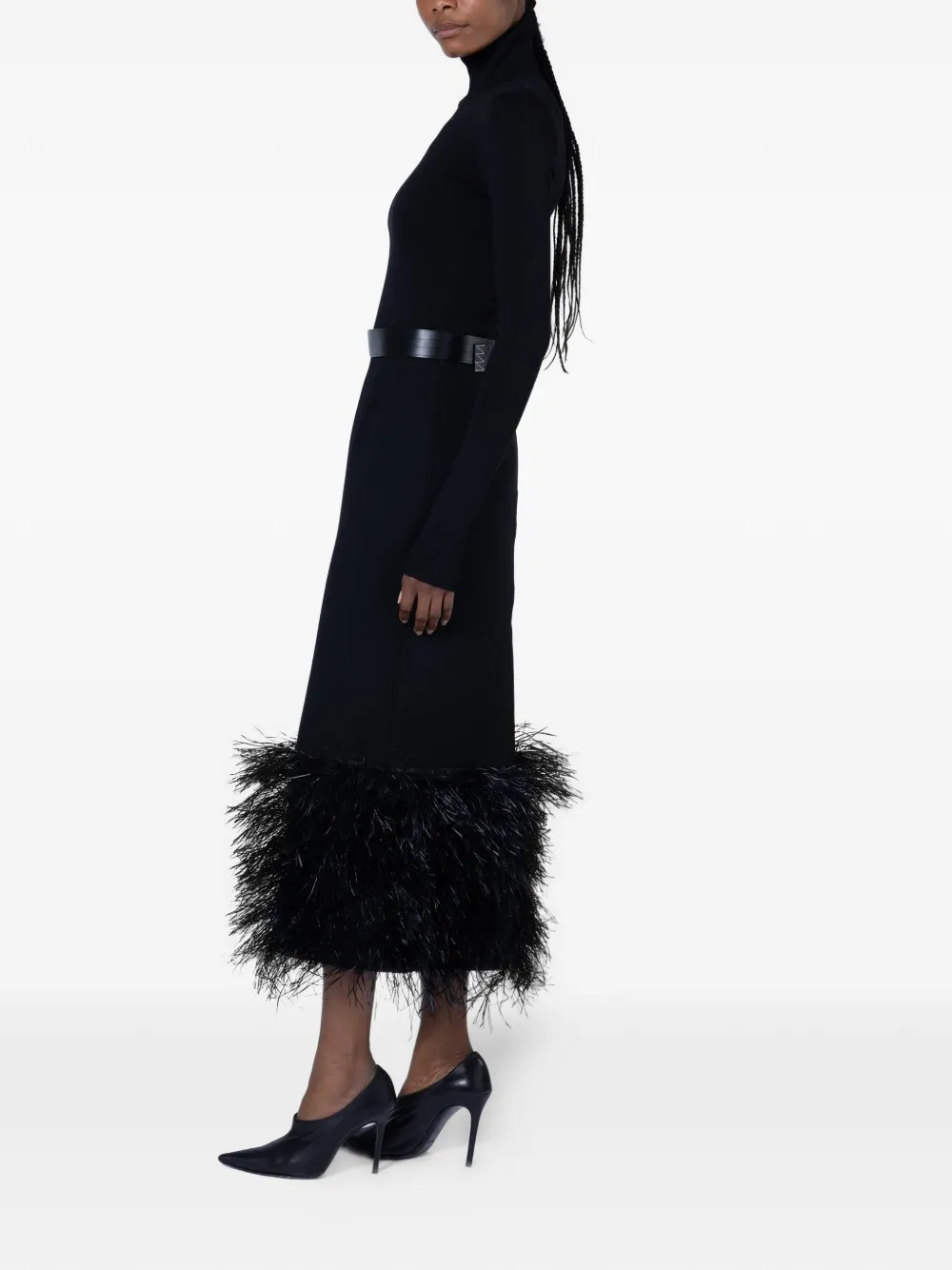 Roksanda Zari Midi Feather-trim Skirt in Black, view 2