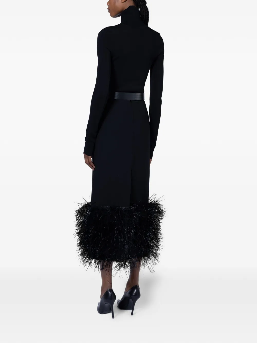 Roksanda Zari Midi Feather-trim Skirt in Black, view 3