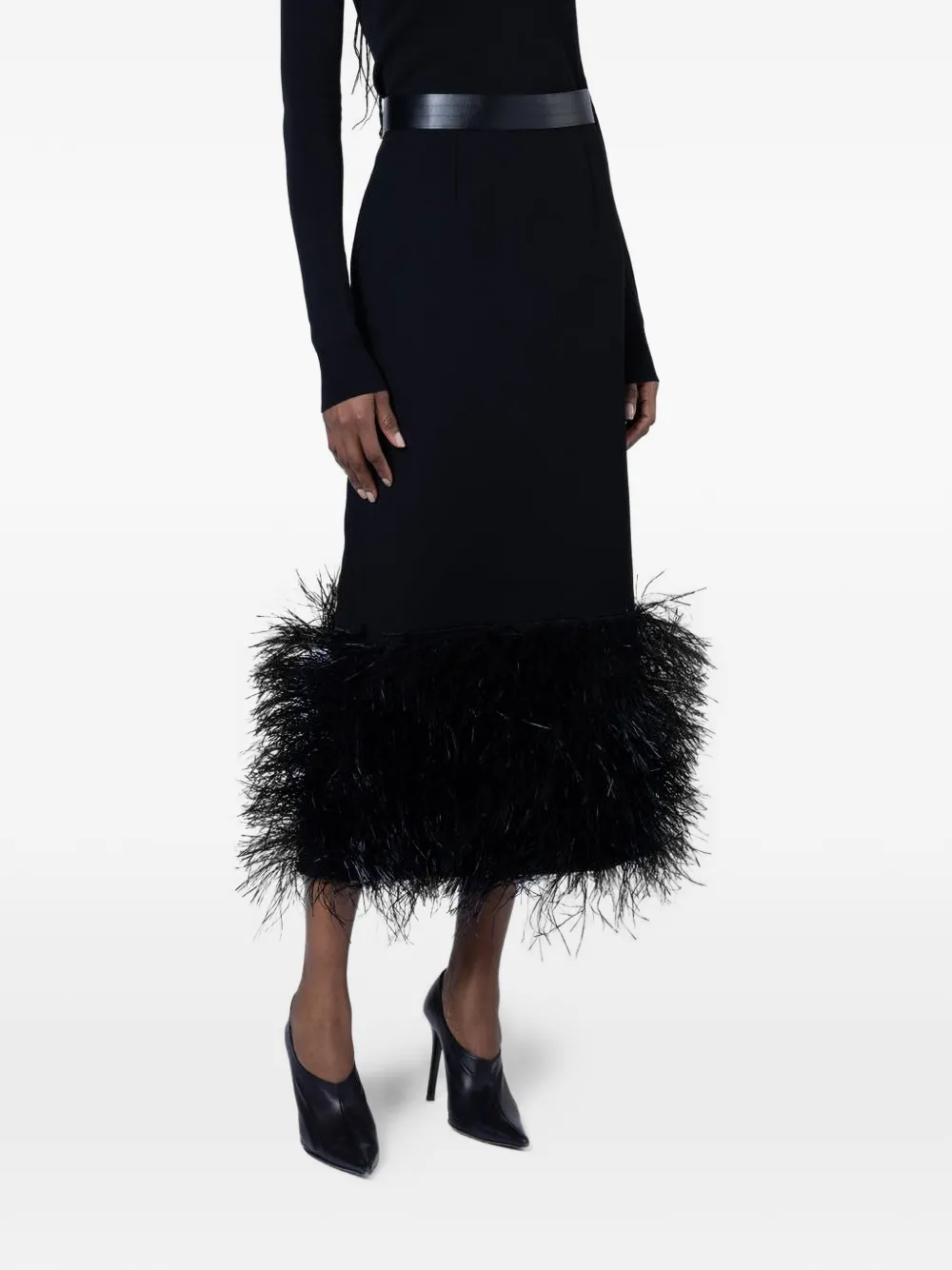 Roksanda Zari Midi Feather-trim Skirt in Black, view 4