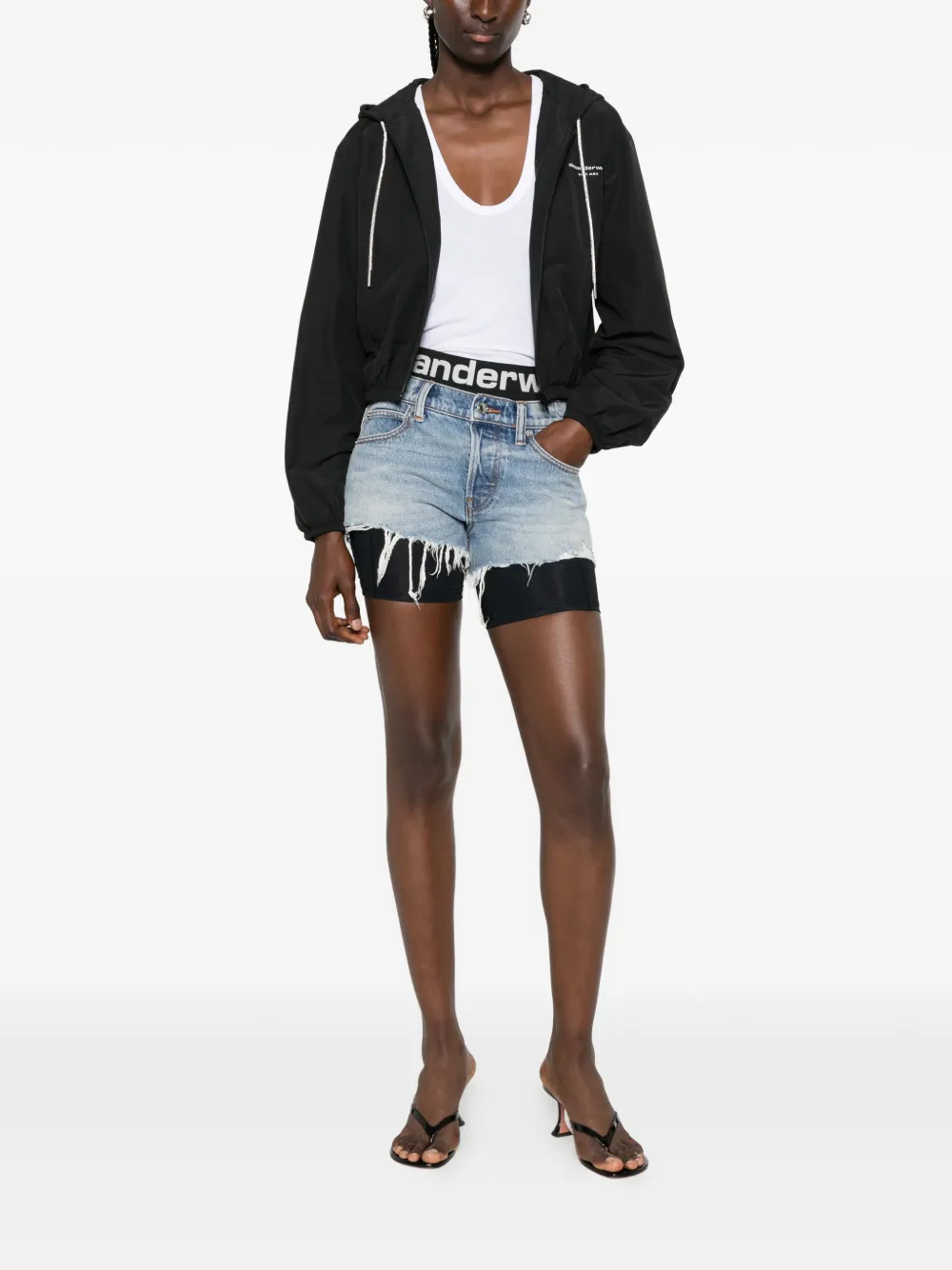 Alexander Wang Layered Frayed Shorts in Blue, view 2