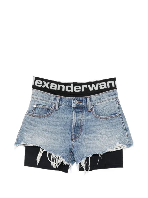 Alexander Wang Layered Frayed Shorts in Blue
