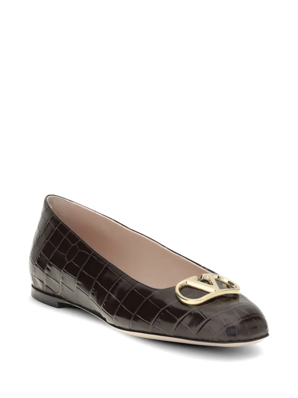 Valentino Garavani VLogo Signature croc-effect ballet flats Bruin