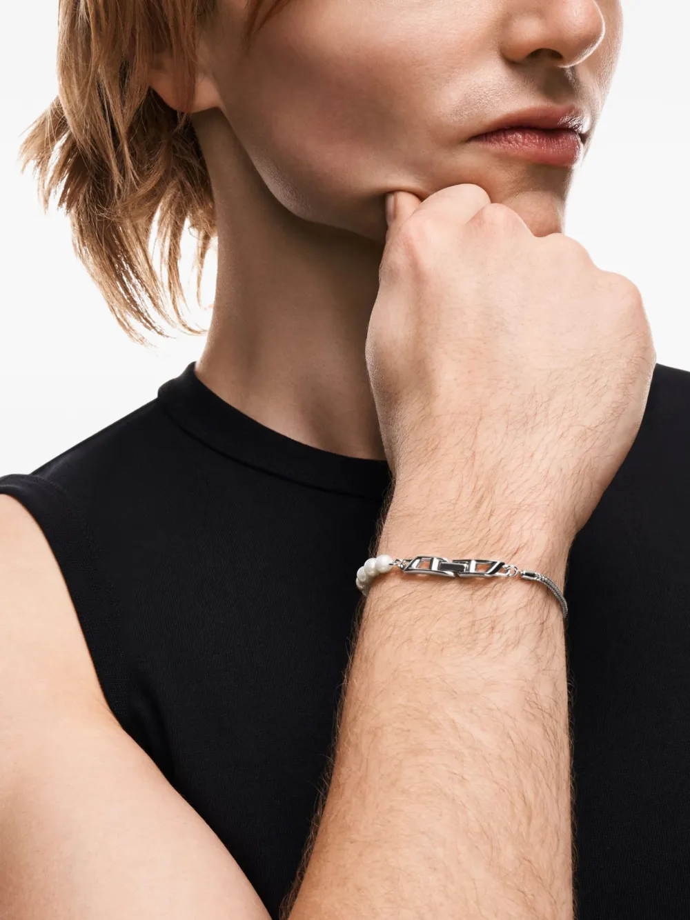 Diesel pearl-embellished chain bracelet - Argento