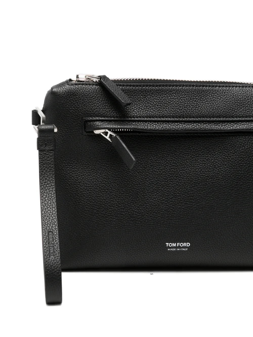 TOM FORD Clutch van bewerkt leer met polsband Zwart
