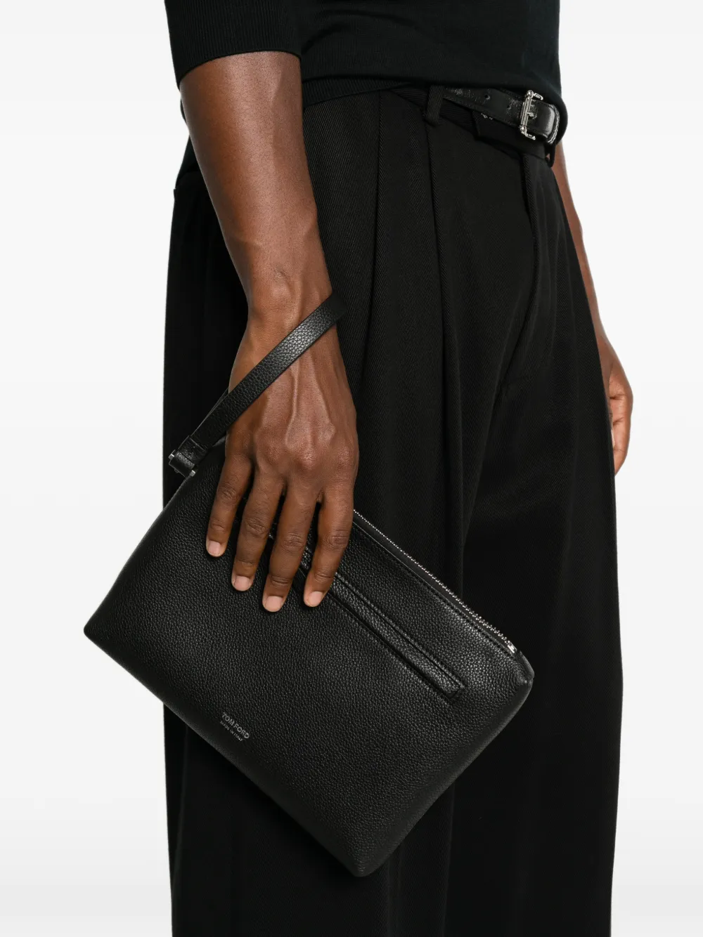 TOM FORD Clutch van bewerkt leer met polsband Zwart