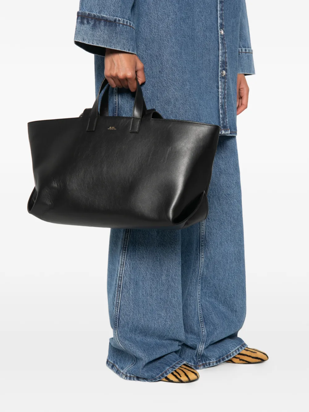 A.P.C. Le Drummer leren shopper met logoprint Zwart