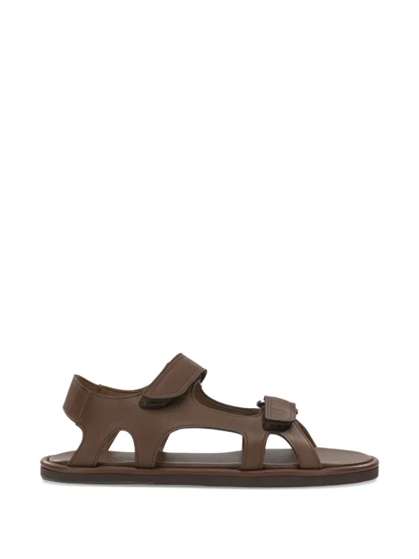 Auralee Leather Flat Sandals in Brown