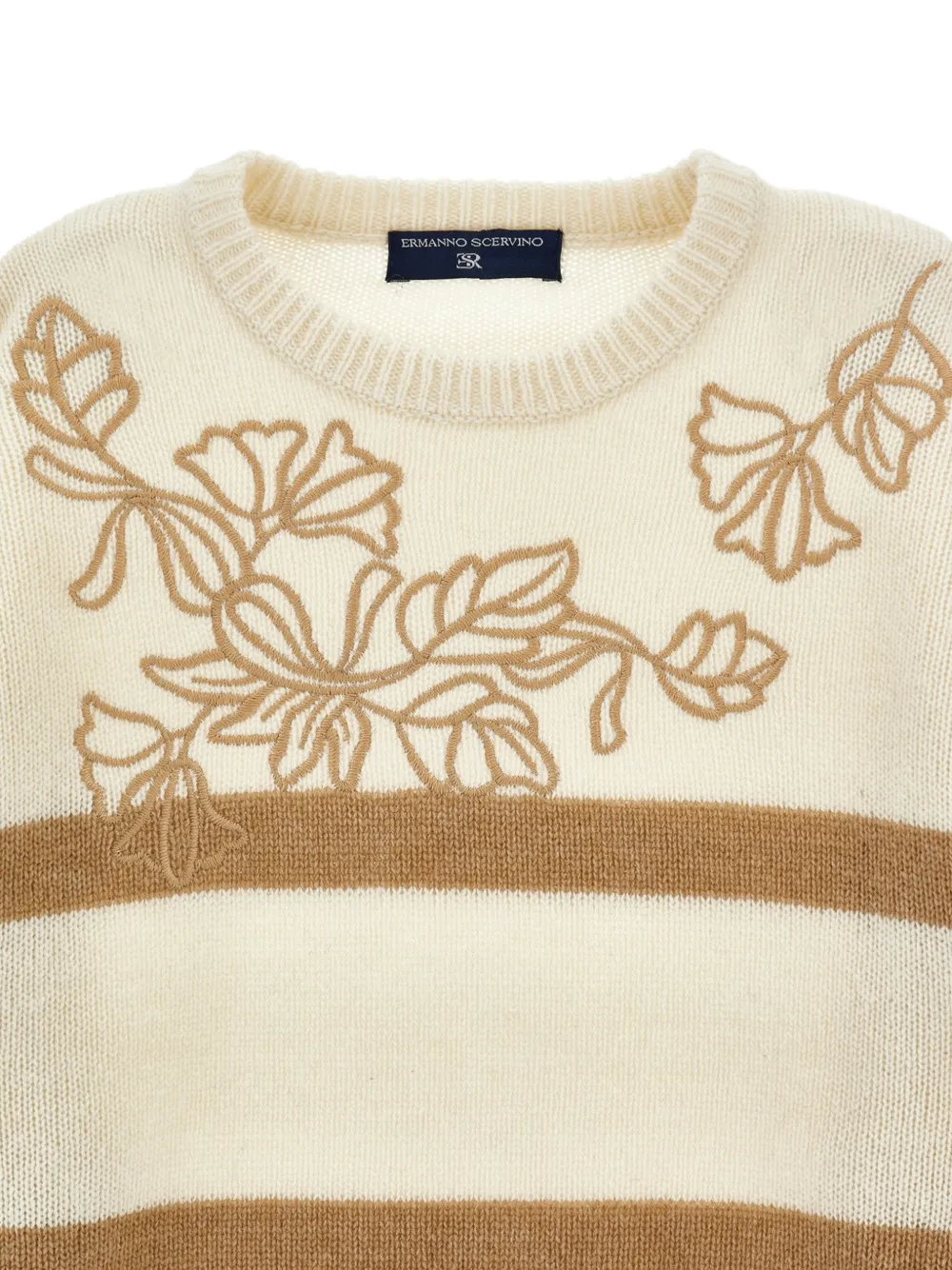 Ermanno Scervino Junior Gestreepte trui met geborduurde bloemen Beige