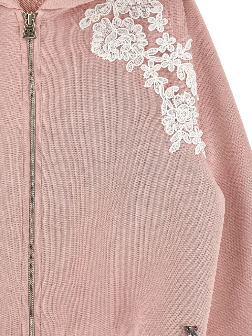 Ermanno Scervino Junior Geplooide hoodie met bloemenkant Roze