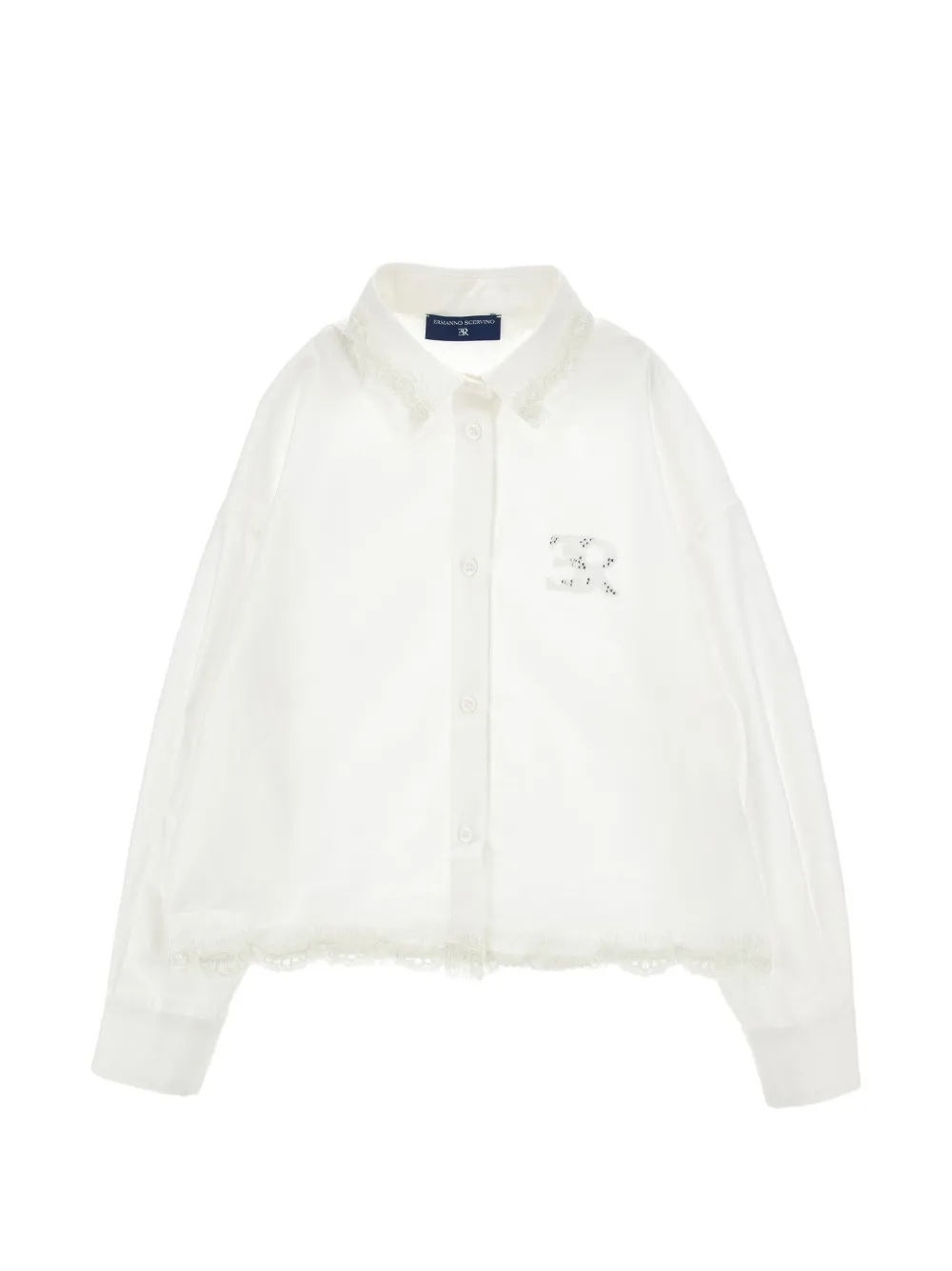 Ermanno Scervino Junior lace-trim crystal-embellished shirt - Bianco